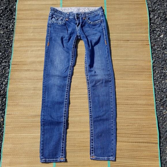 LA Idol skinny stud jewel flap faded Jeans 3 28x32 - Picture 3 of 6